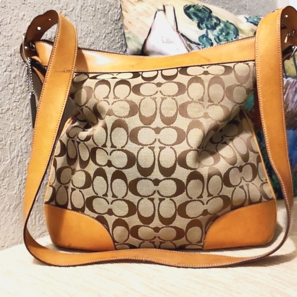 Coach Handbags - COACH Messenger Crossbody Handbag Purse, Signature "C" Fabric/Brown Leather Trim